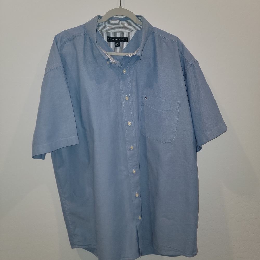 Tommy Hilfiger Men's Short Sleeve Button Down Shirt Blue Size XXL